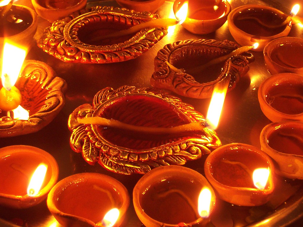 Diyas lit during Diwali